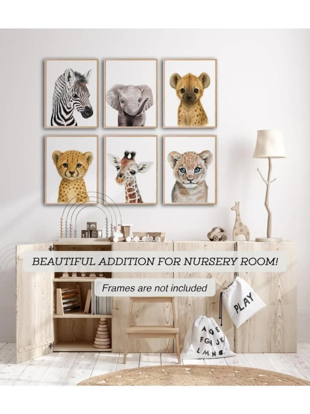 Safari Nursery Wall Art Set of 6 - Unframed Animal Decor for Baby Room - 8